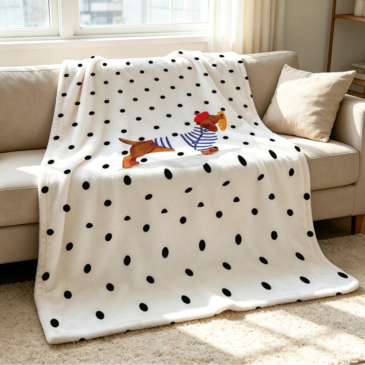 Paris Pup Blanket Soft Cozy Throw for Sofa Bed Festive Holiday Decor Gift for Kids and Adults,Lightweight and Warm