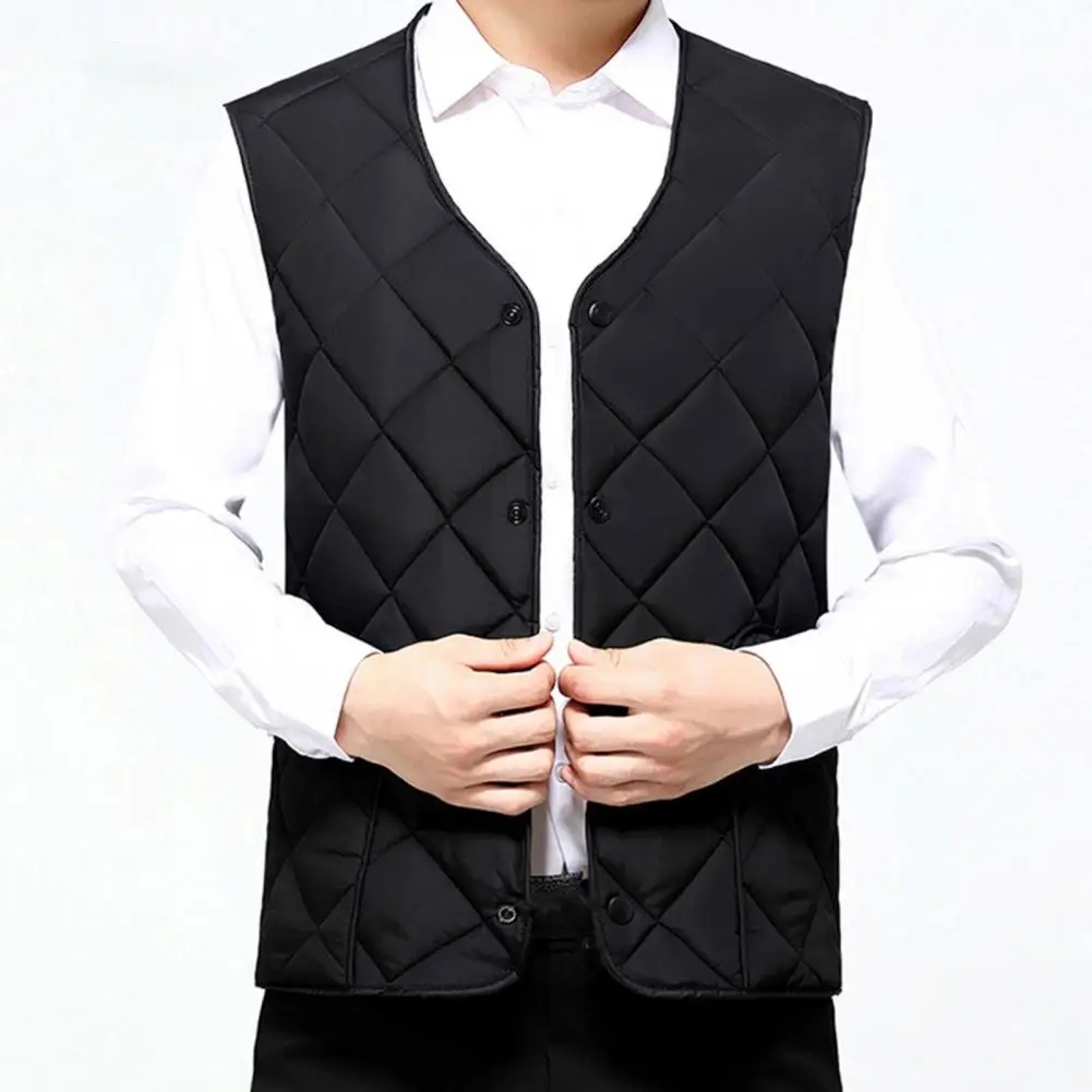 Sleeveless Waistcoat Men Vest Jacket Stylish Men's Winter Vest Padded V Neck Coat Warm Windproof Large Size Cardigan for Casual