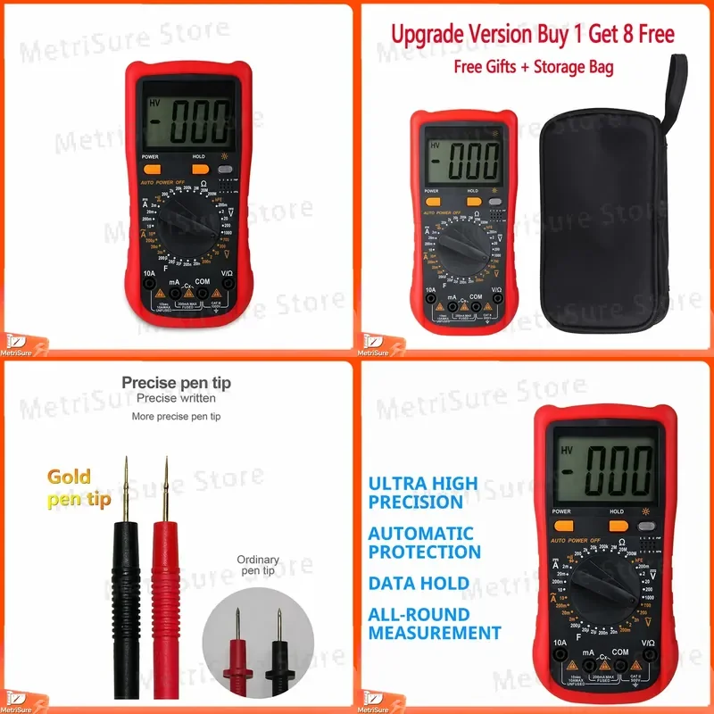 Digital Capacitance Meter Multimeter with Auto Range LCD Display Tester for Capacitor Testing Resistance Voltage Current