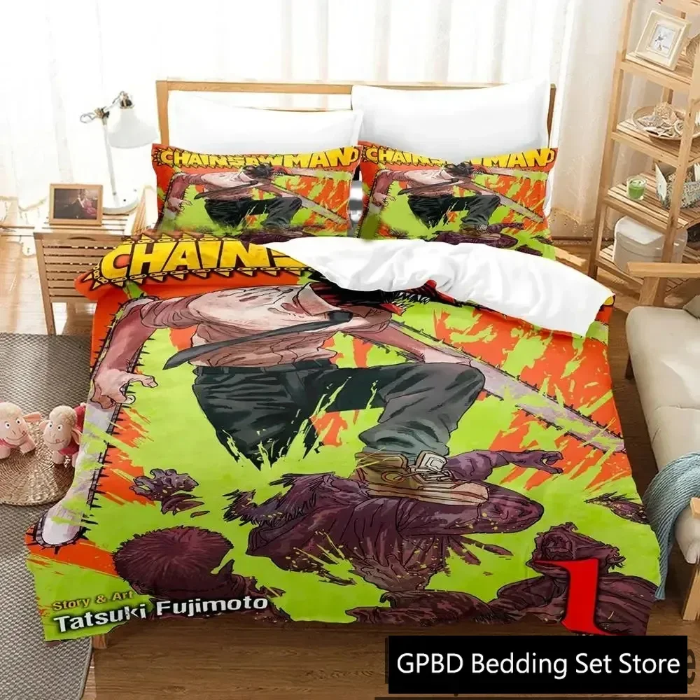 

Anime Chainsaw Man Bedding Set Boys Girls Twin Queen King Size Duvet Cover Pillowcase Bed boys Adult Home Textileextile