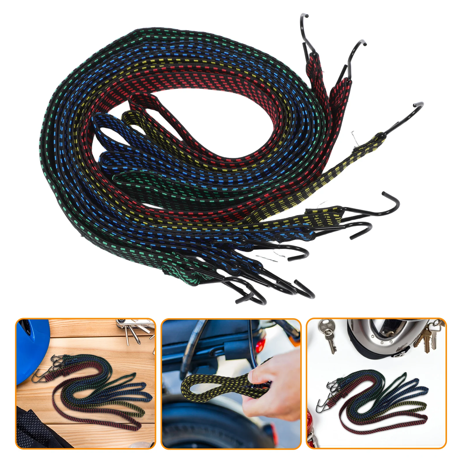 

5pcs Bungee Cords With Hooks Heavy Duty Elastic Straps Camping Tie Down Ropes For Motorcycle Luggage Truck Outdoor Gear Tarps