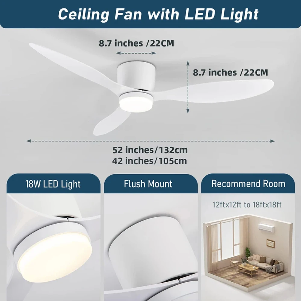 Imagem -05 - Ventilador de Teto Led com Controle Remoto Piso Baixo Lâmpadas Modernas Velocidades Luz com Motor dc 96265v