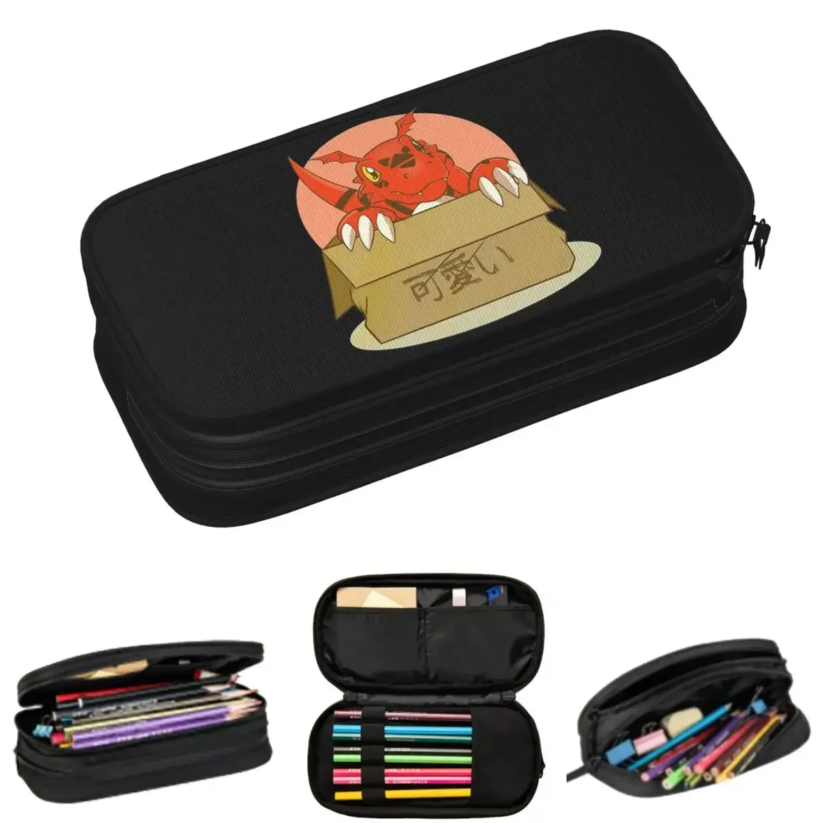 

Guilmon In The Box Digimon Classic Pencil Cases for Student School Pen Box Pencil Bag Pencil Pouch Storage Stationery Supplies