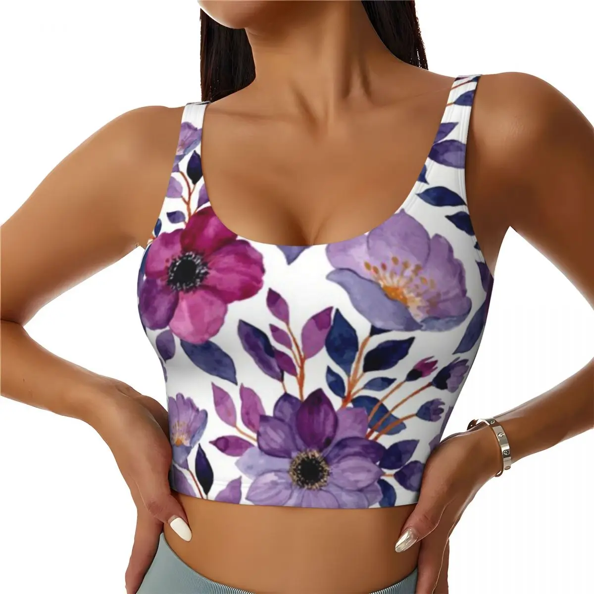 Padded Yoga Top Hawaiian Tropical Floral Seamless Pattern Post Gym Errands Maternity Sports Top