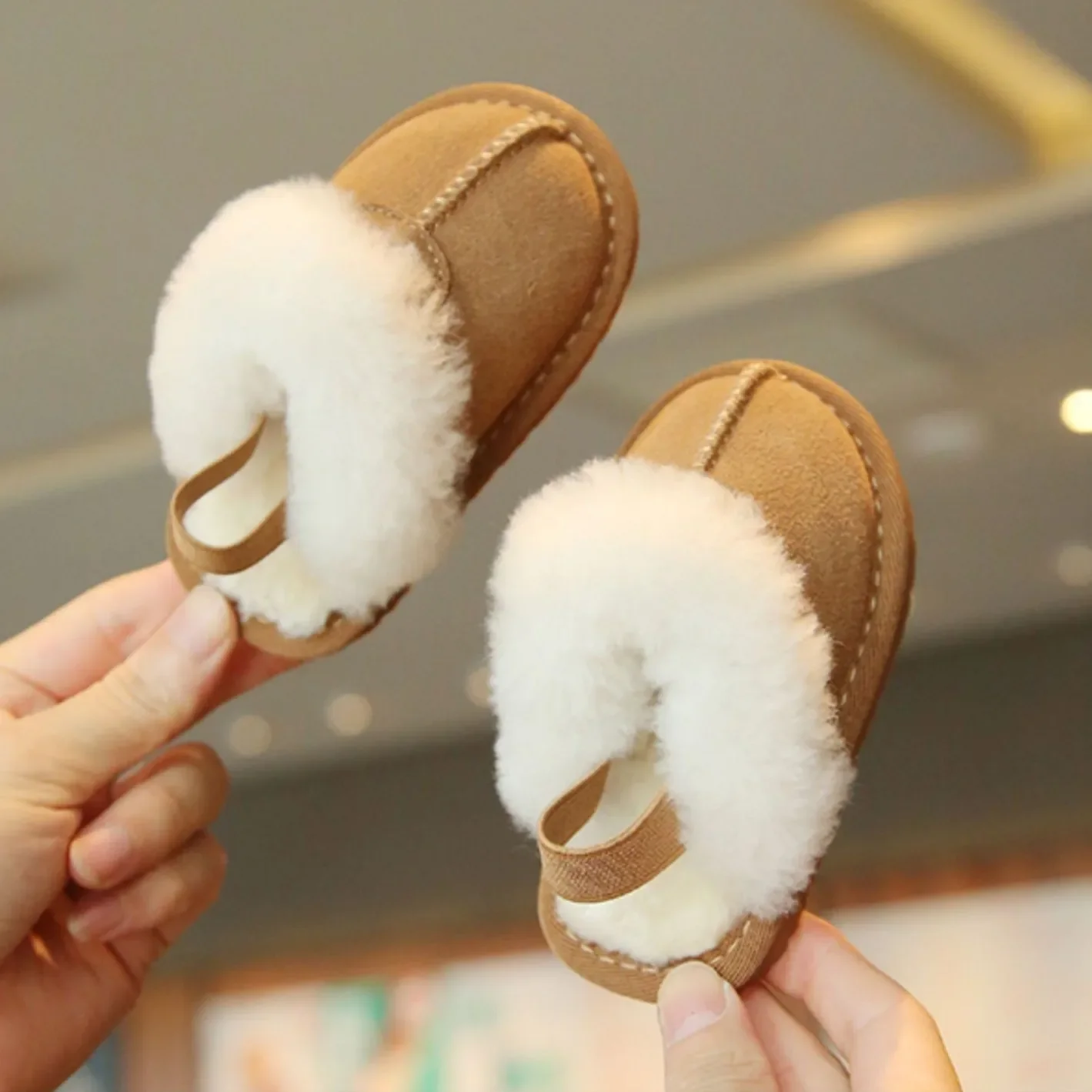 Boys Girls Autumn Winter Fleece Warm Cotton Slippers Kids Soft Sole Non-slip Walking Shoes Home Shoes Baby Indoor Shoes Children