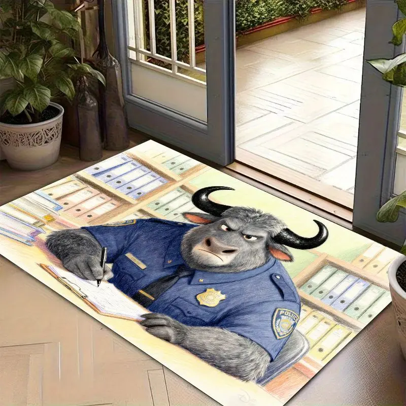1PC ディズニー ズートピア チーフ ボゴ 警察官 フロアマット、漫画のバッファロー キャラクター ライティング オフィス シーン 装飾ラグ、滑り止め
