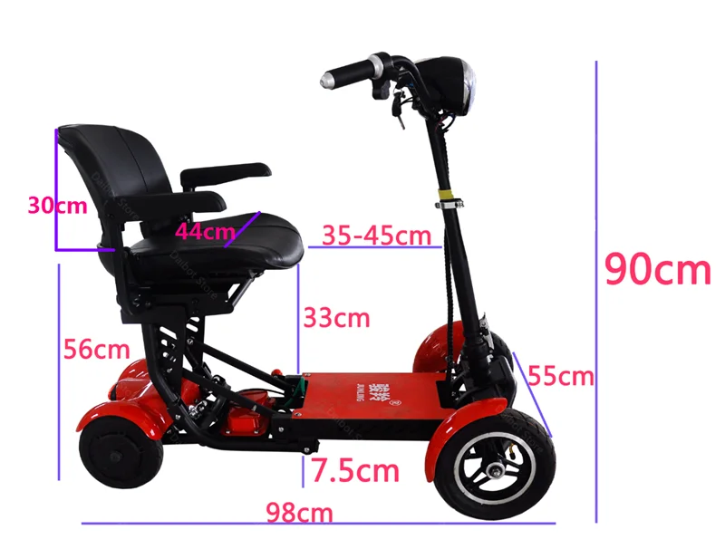 EU Stock 4 Wheel Folding Electric Scooter For Disabled Double Motor 250W 36V Foldable Travel Mobility Scooter Adult With Reverse