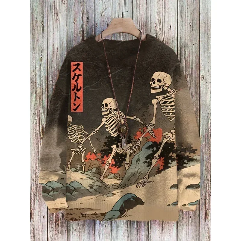 بلوفر رجالي ياباني بطباعة ثلاثية الأبعاد ساموراي ، بلوفر بأكمام طويلة ، بلوزات كبيرة الحجم ، موضة الخريف ،