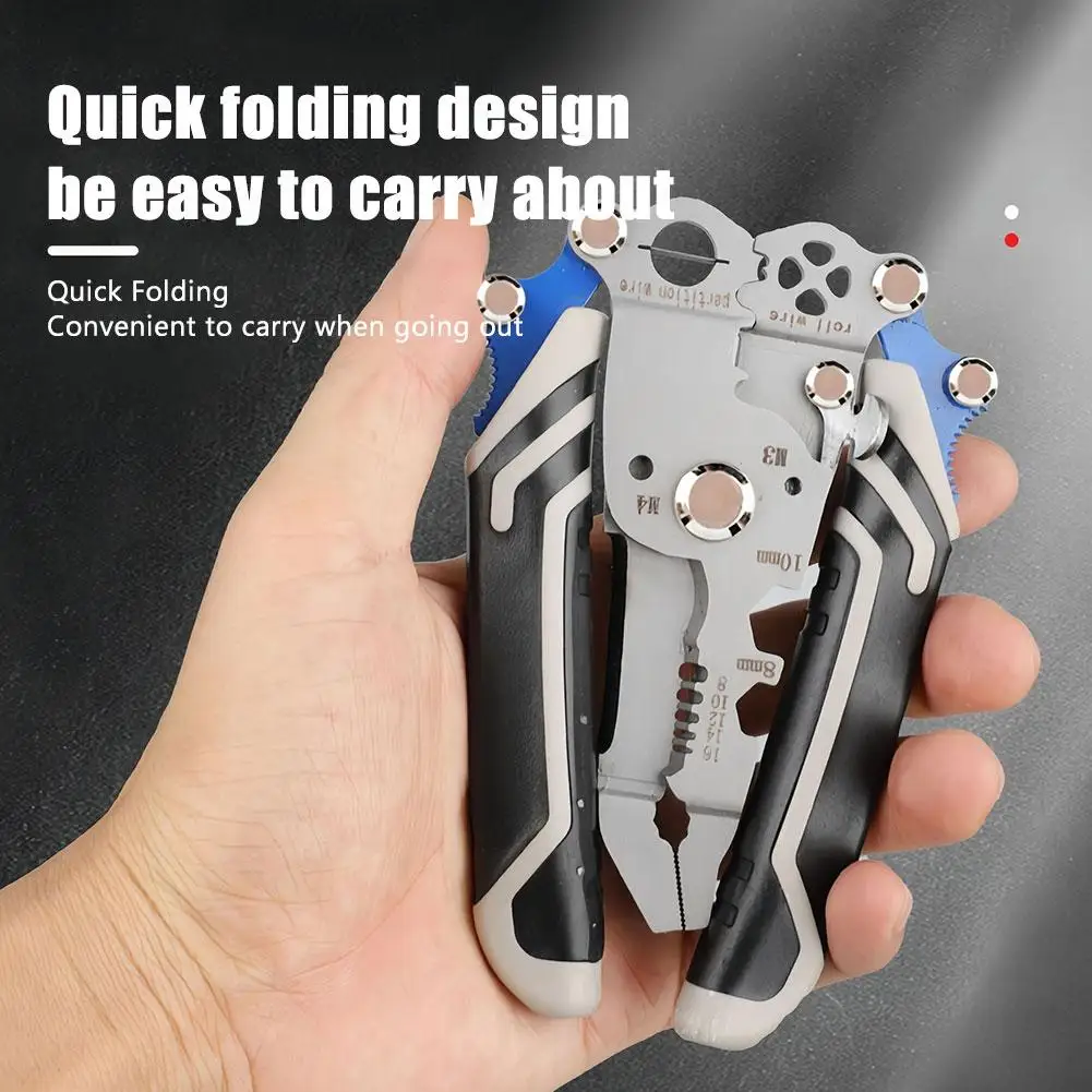 1Pc 18 In 1 Foldable Wire Stripping Pliers Multifunctional Crimper Cable Cutter Terminal Anti-Slip Stripper Tools