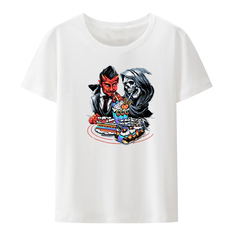 Devils Treat Graphic Printing T-shirts Funny Top Tee Breathable Unique Roupas Portrait Same Style Street Fashion Anime T-shirt