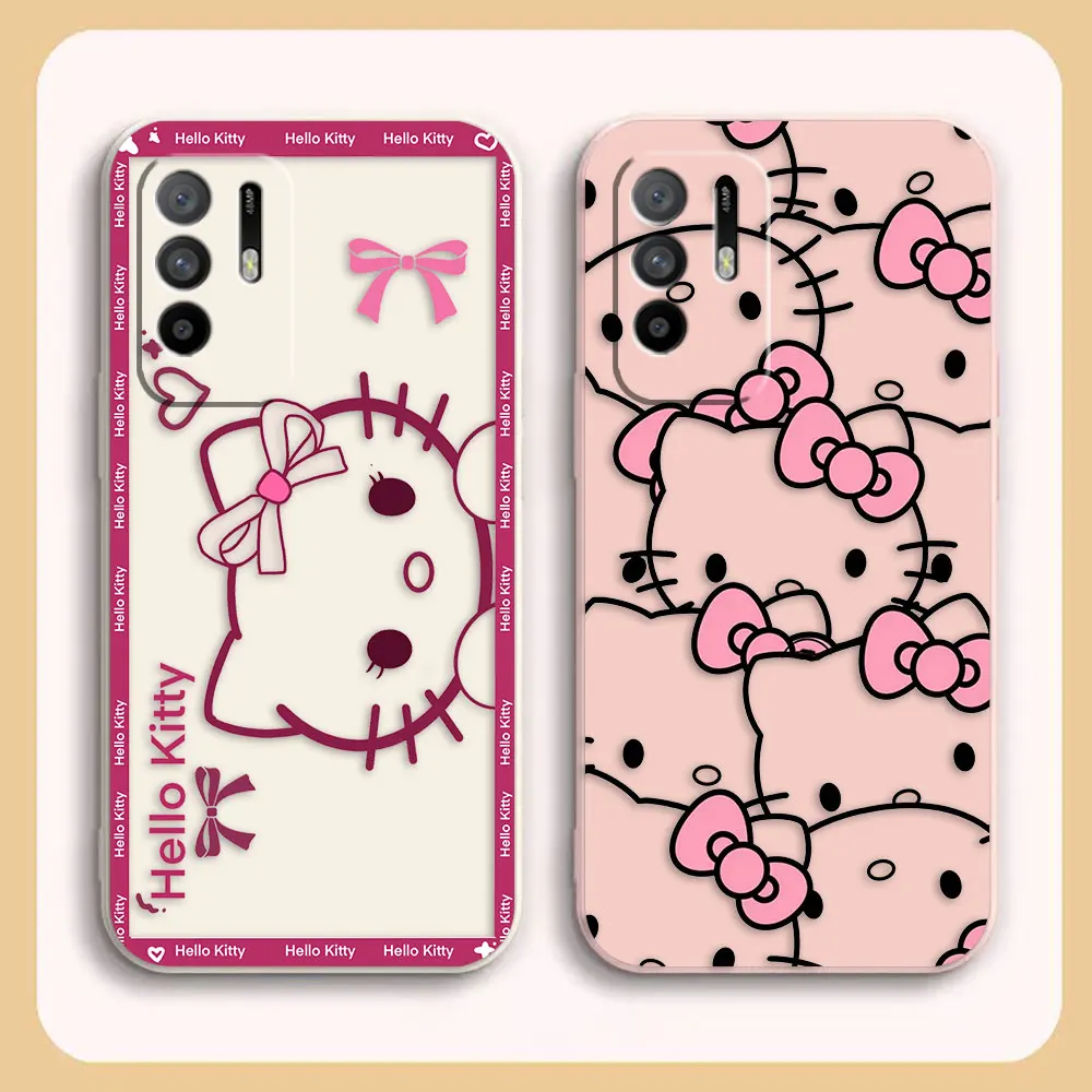 

Case For OPPO A54 A55 A57 A91 A93 A92S A93S A94 A95 A96 4G 5G A15 Colour Simple Liquid Silicone Case Pink Hello K-Kitty