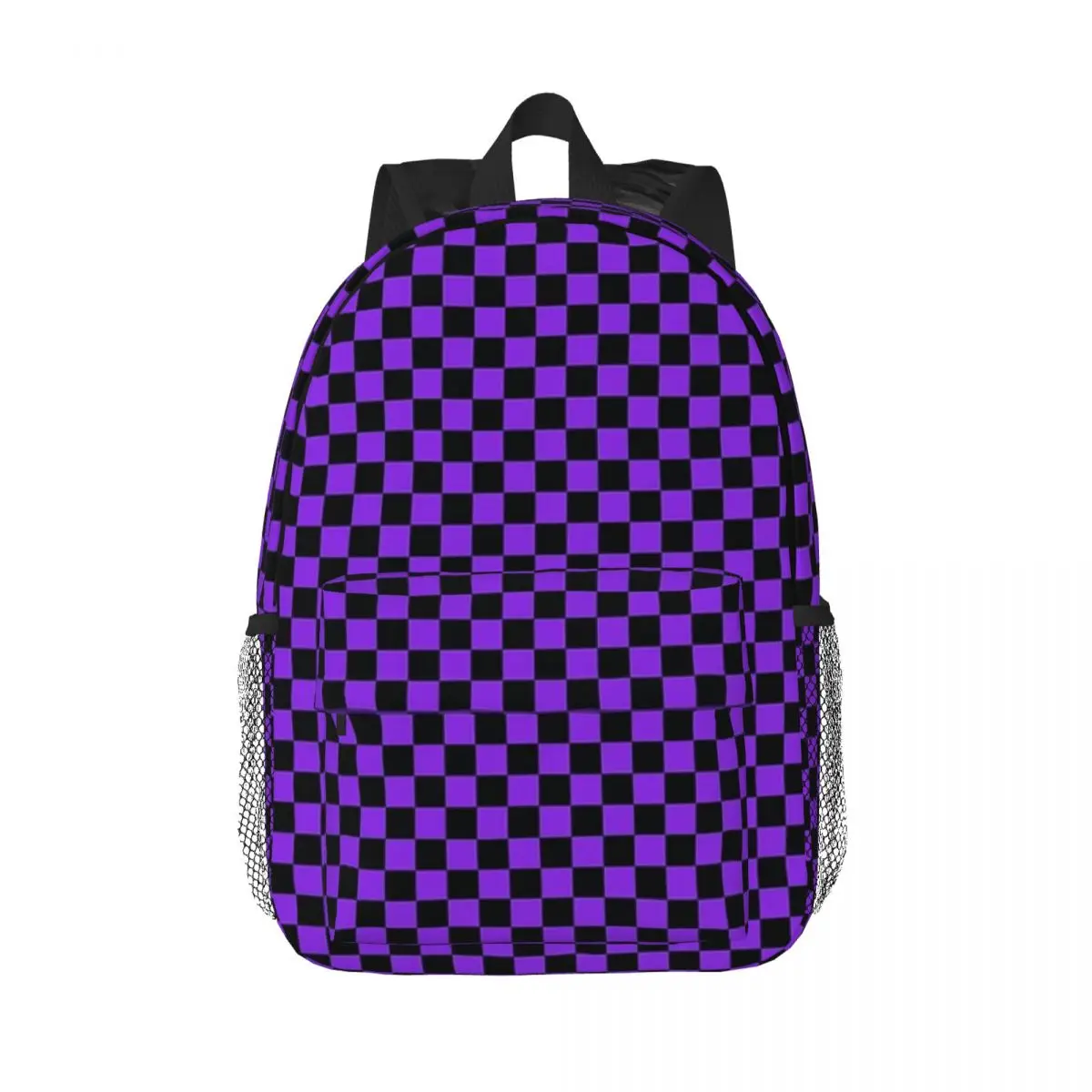 Proton Purple And Black Checker Board Backpacks Boys Girls Bookbag Casual Children School Bags Travel Rucksack Shoulder Bag