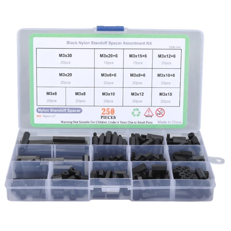 

250Pcs Nylon Hex Spacer Standoff M3 Screw Nut Threaded Pillar For DIY UAV Industry