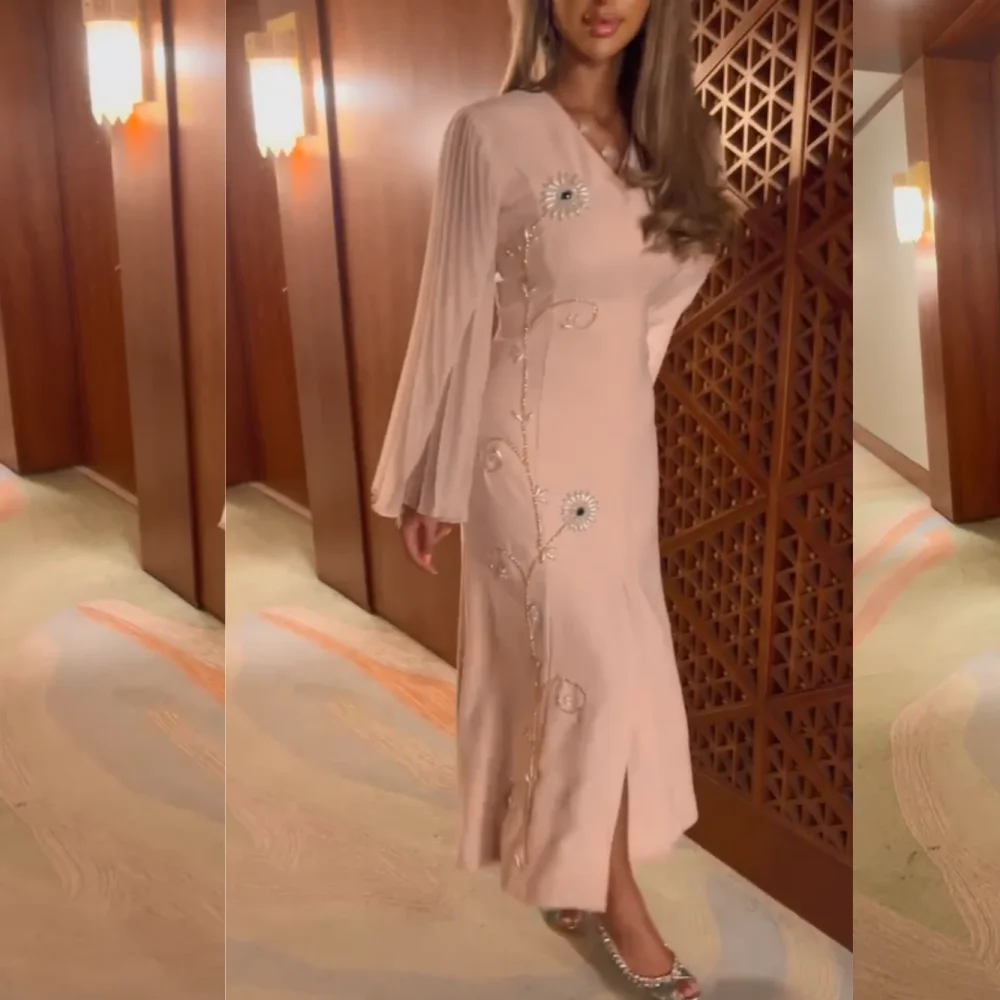 Jiayigong-vestido Midi con cuello en V para mujer, traje con estampado de celebridad, a medida, Arabia Saudita