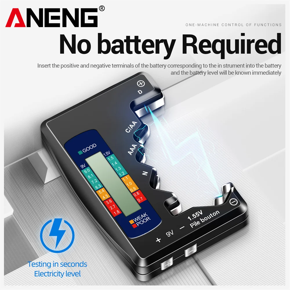 Portable Battery Capacity Indicator ANENG BT1688 Multifunctional 1.5V 9V Capacity Check Detector Battery Voltage Meter Tools