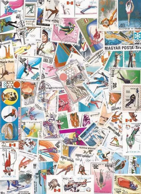 100Pcs/Lot World Winter Olympics Postage Stamps, All Different Multi-Country No Repeat Used Marked Stamps for Collectors