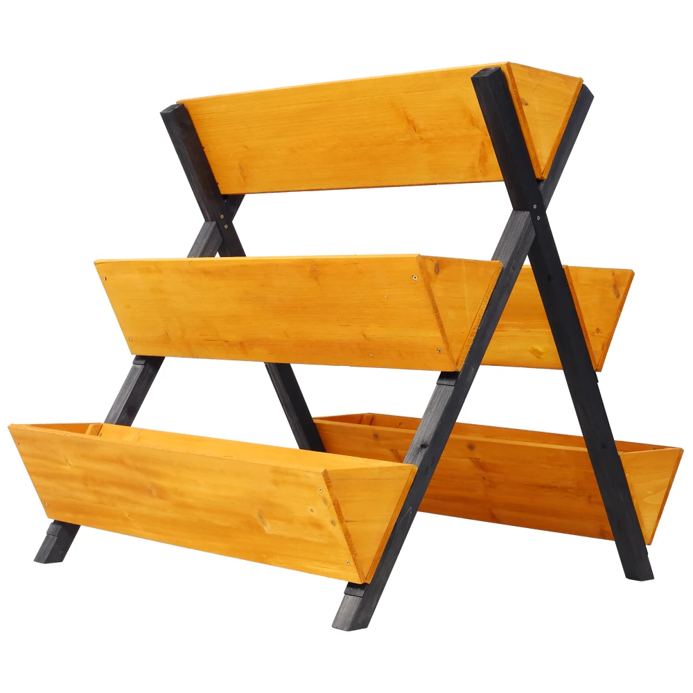 3段木製垂直レイズドガーデンベッド脚付き、ブラウンプランターレイズドベッドキット花ハーブ野菜用