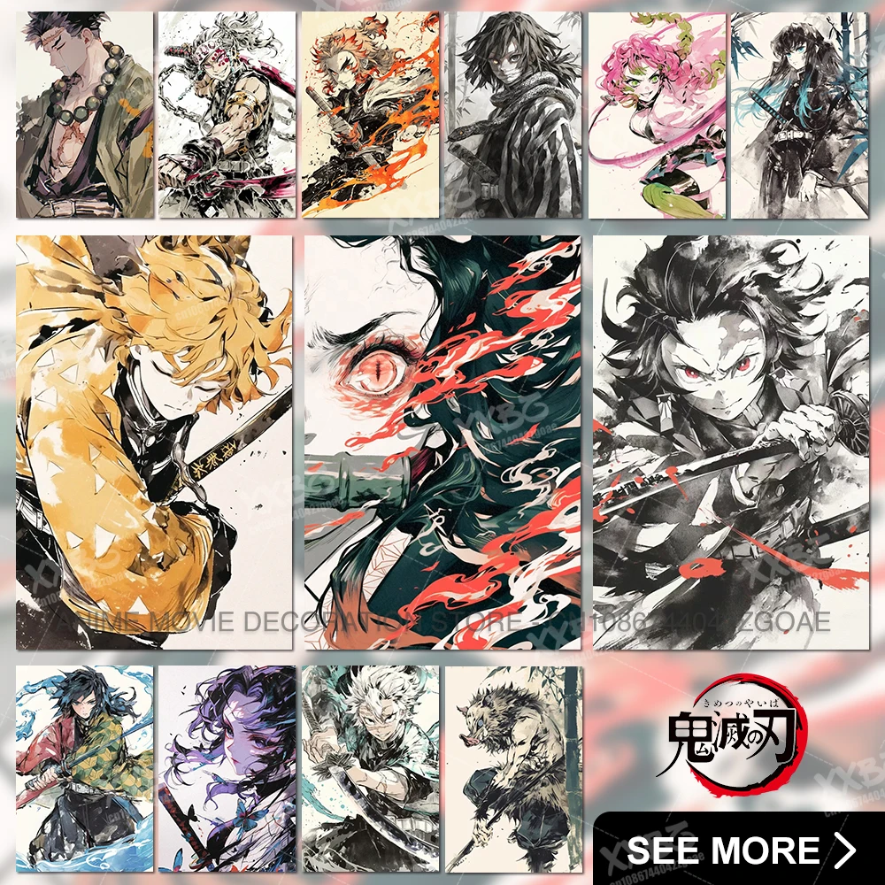 Anime Demon Slayer plakat Kamado Tanjirou Home Decor Agatsuma Zenitsu malarstwo Hashibira Inosuke obraz na płótnie bez ramki grafika