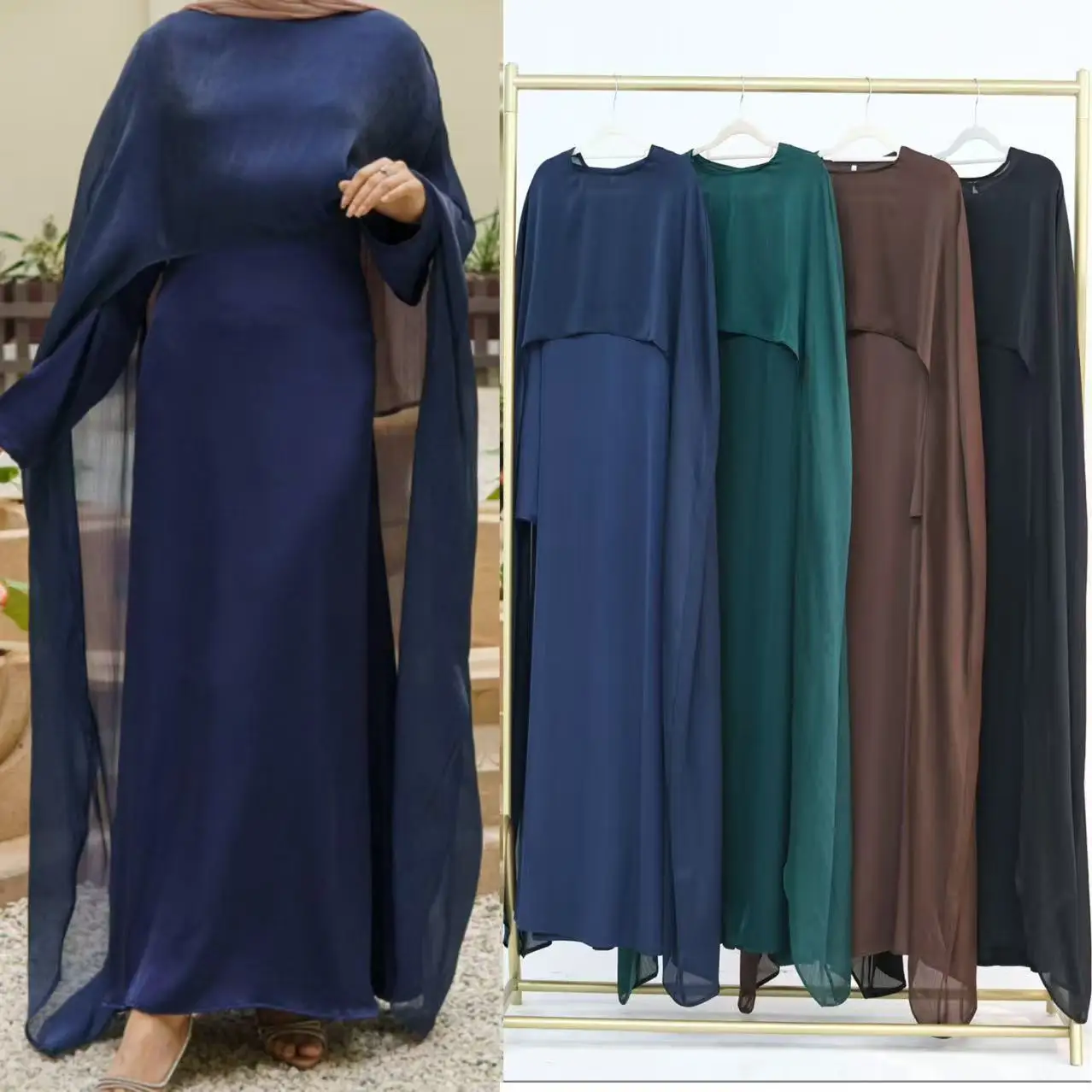 

Ultra-Lightweight Robe Figure-Flattering Waistband Satin Robe Long-Sleeve Luxury Velvet Robe Two-Piece Elegant Evening Gown