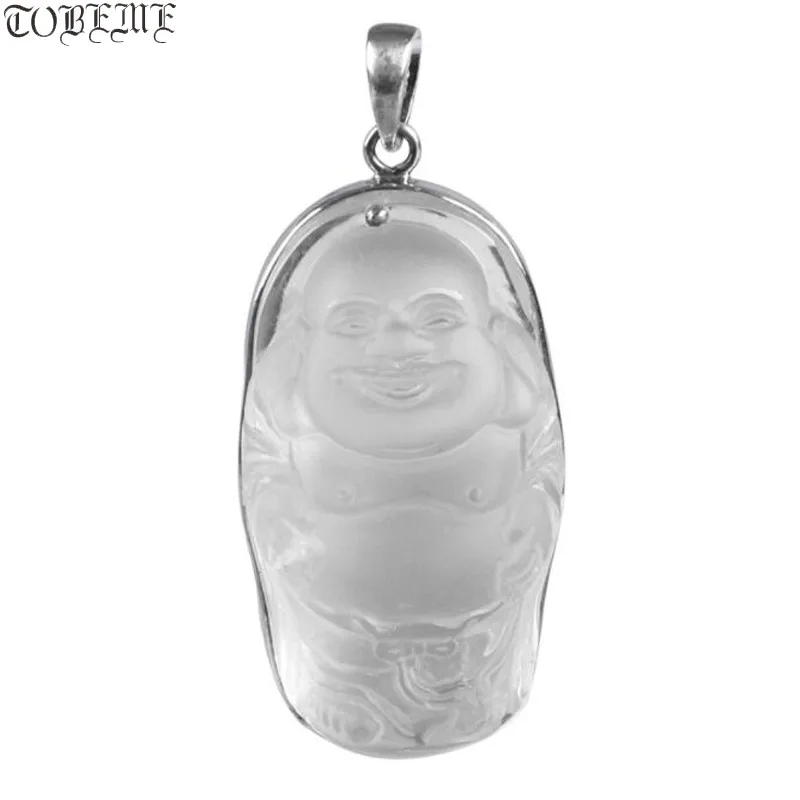 

100% 925 Silver Crystal Laughing Buddha Head Pendant Sterling Silver Happy Buddha Amulet Buddhist Good Luck Pendant