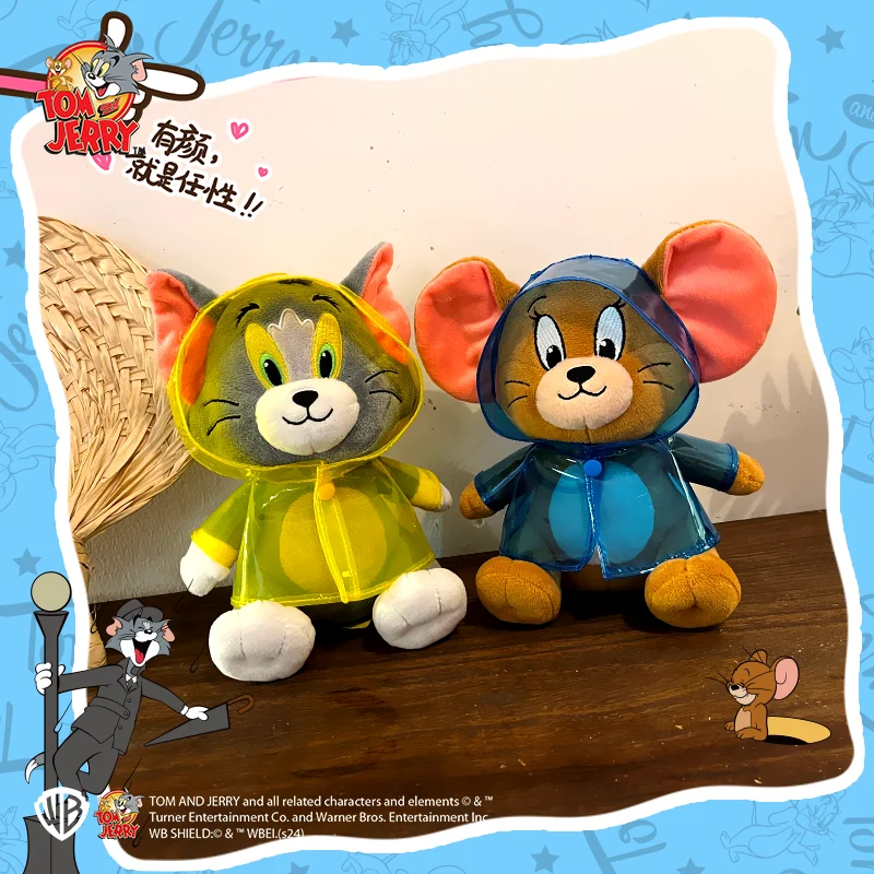 20CM Rain Coat Dressed Tom and Jerry Plush Toy Cartoon Cute Mouse Stuffed Doll Anime Cat Collection Kawaii Birthday Gift