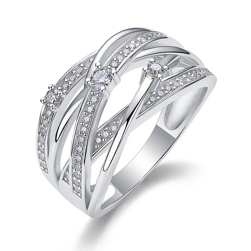 Huitan Trendy Multi-layer Hollow Design Women Rings Simple Style with Bright CZ for Wedding Party Engagement Luxury Accessories