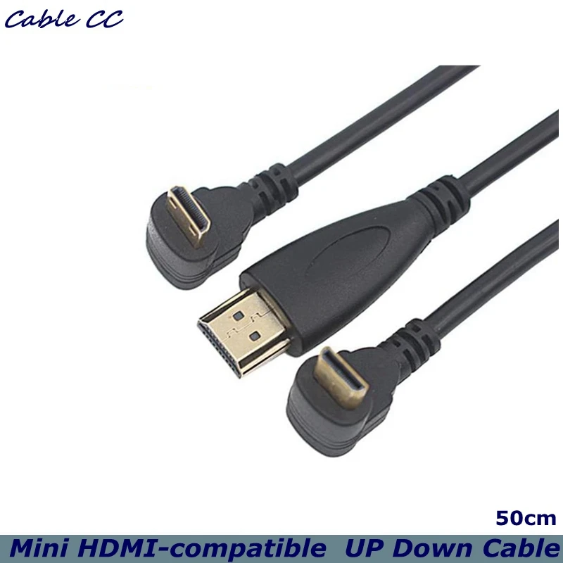 90 Degree Mini HDMI-compatible Left And Right Angle HDMI-compatible  Male Cable For HDTV 1080p PS3 Evo HTC Vedio Goldpalted 0.5m