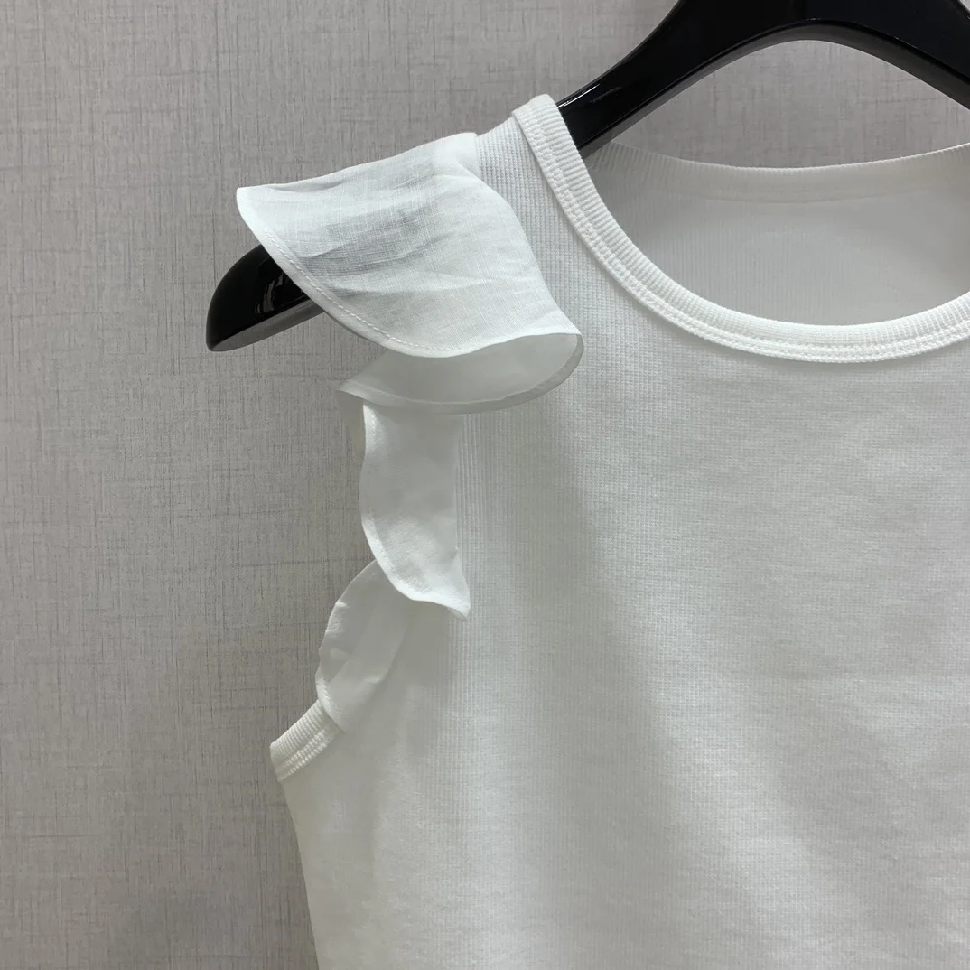 High quality new product women's ruffled round neck vest top versatile single item T-shirt