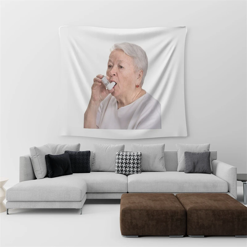 Gaslight Gatekeep Girlboss Grandma with Inhaler Meme Tapestry Wall Hanging Art for Bedroom Living Room Decor College Dorm