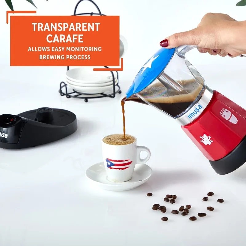 Puerto Rico Boricua Flag Espresso Maker 6 Cup Or 3 Cup | Limited Edition Moka Pot Coffee Maker | Cast Aluminum & Tritan