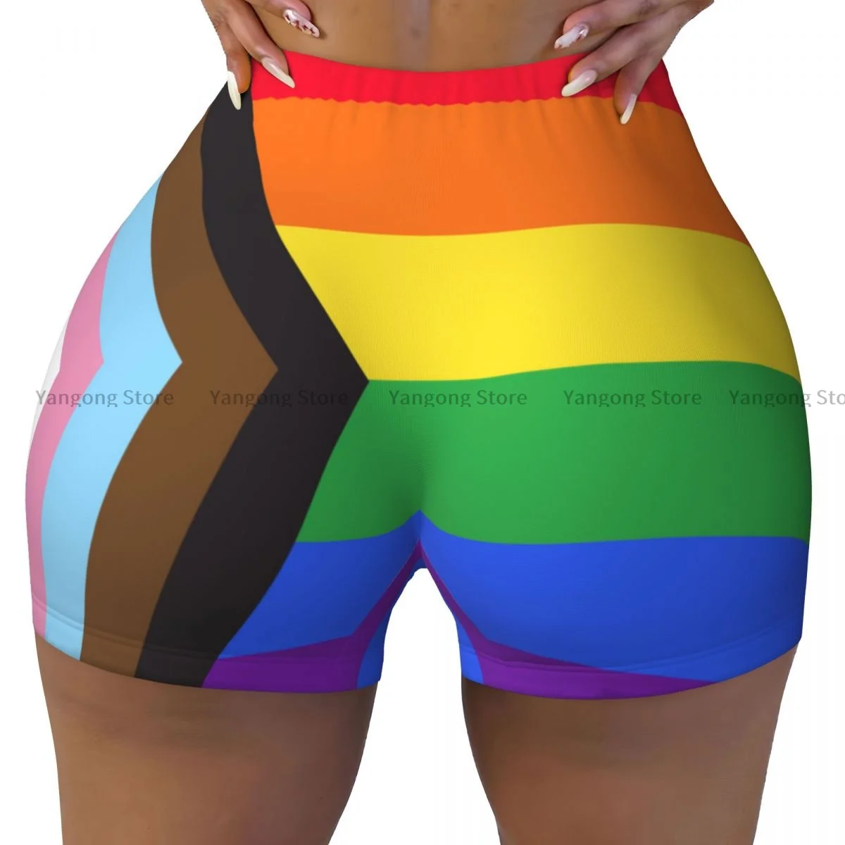 

Women's Yoga Shorts Rainbow Flag Gay Pride Scrunch Booty Butt Lifting Comfort Fitness Gym