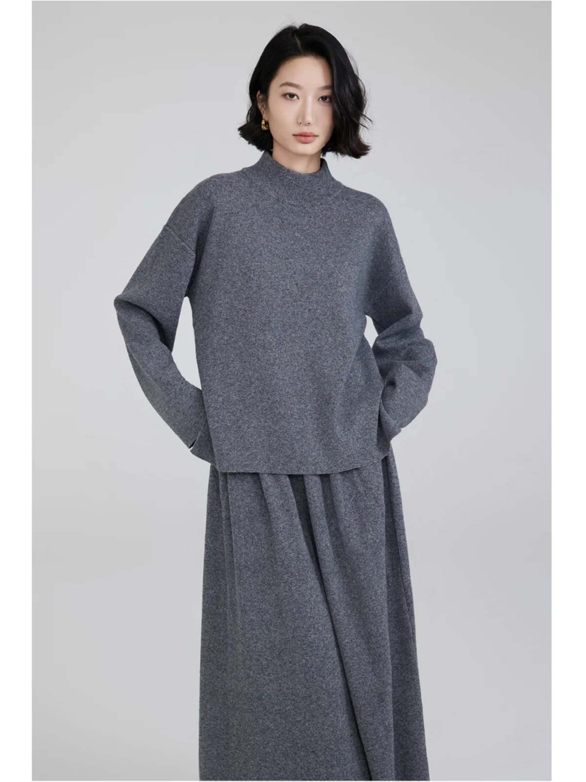 

IUMOON Women's Knitted Sweater Color Commute Sle f High round Ne Pullover Regular Sve Length Winter Faion