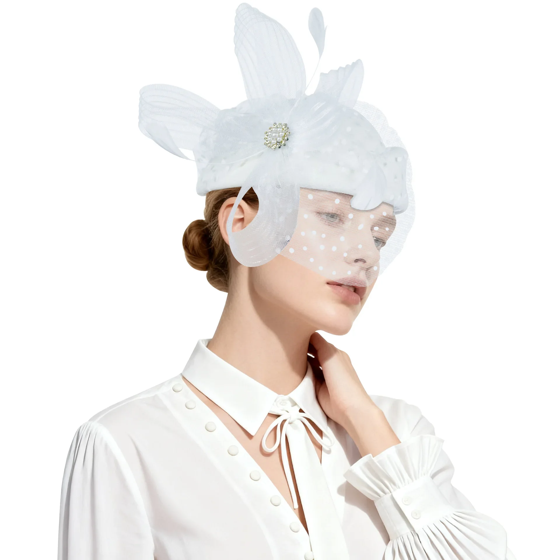 Feather Headwear Bride's Hair Accessory Hat Solid-Color Fashionable Beret Woman Floral Hair Fascinator Headband Wedding Headwear