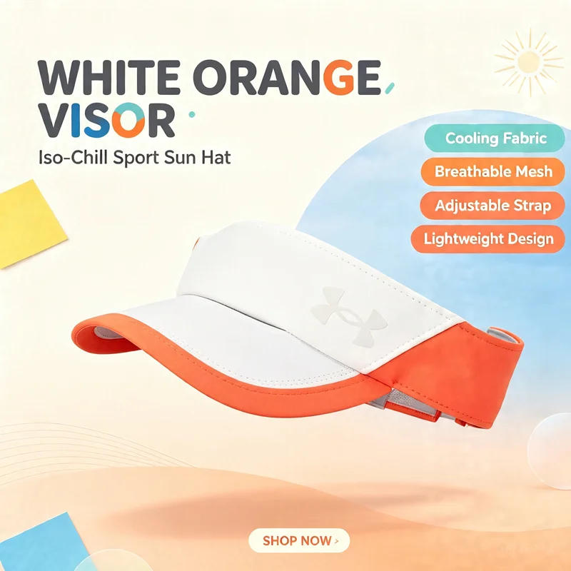 Under Armour 1383480-114 Women White Orange Visor Iso-Chill Light Woven Mesh Adjustable Sport Sun Hat
