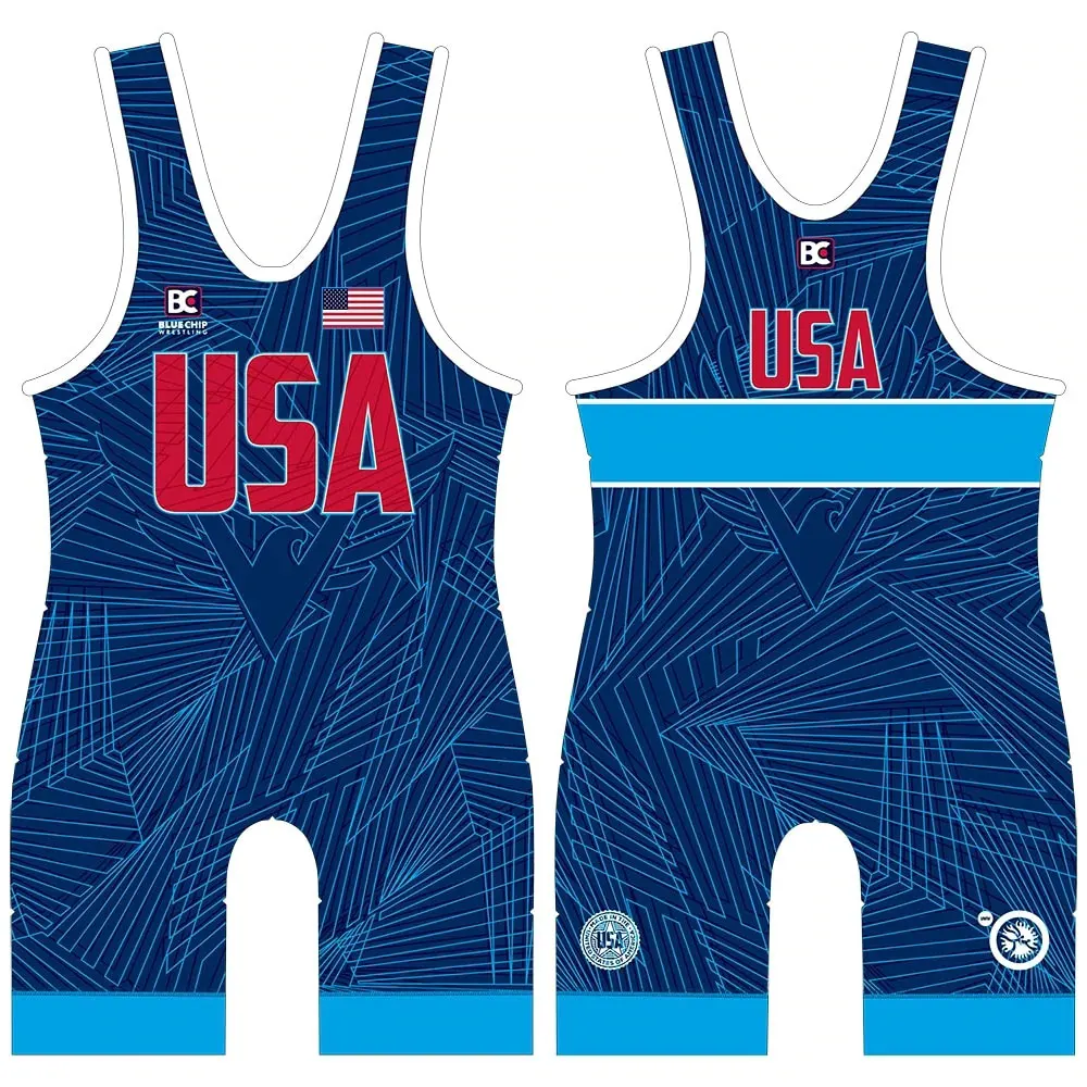 The USA Wrestling Singlets Suit Men\'s Coverall Training Freestyle Wrestling Skinsuit Boxing GYM One Piece Sleeveless Bodysuits