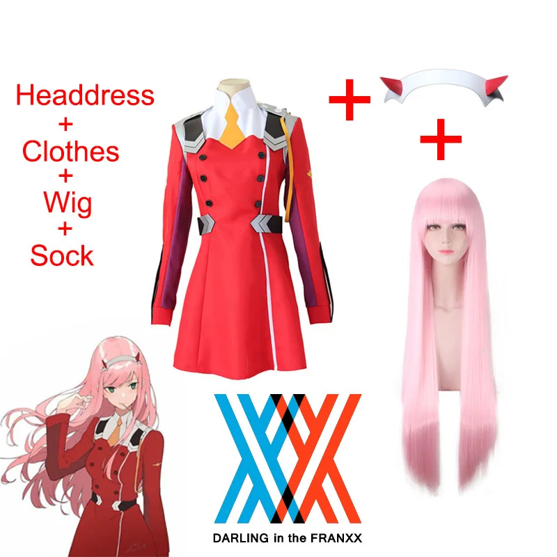 

DARLING in the FRANXX Code002 Cosplay Costume Skirt Black Stockings Wig Headdress Halloween Clothing For Women