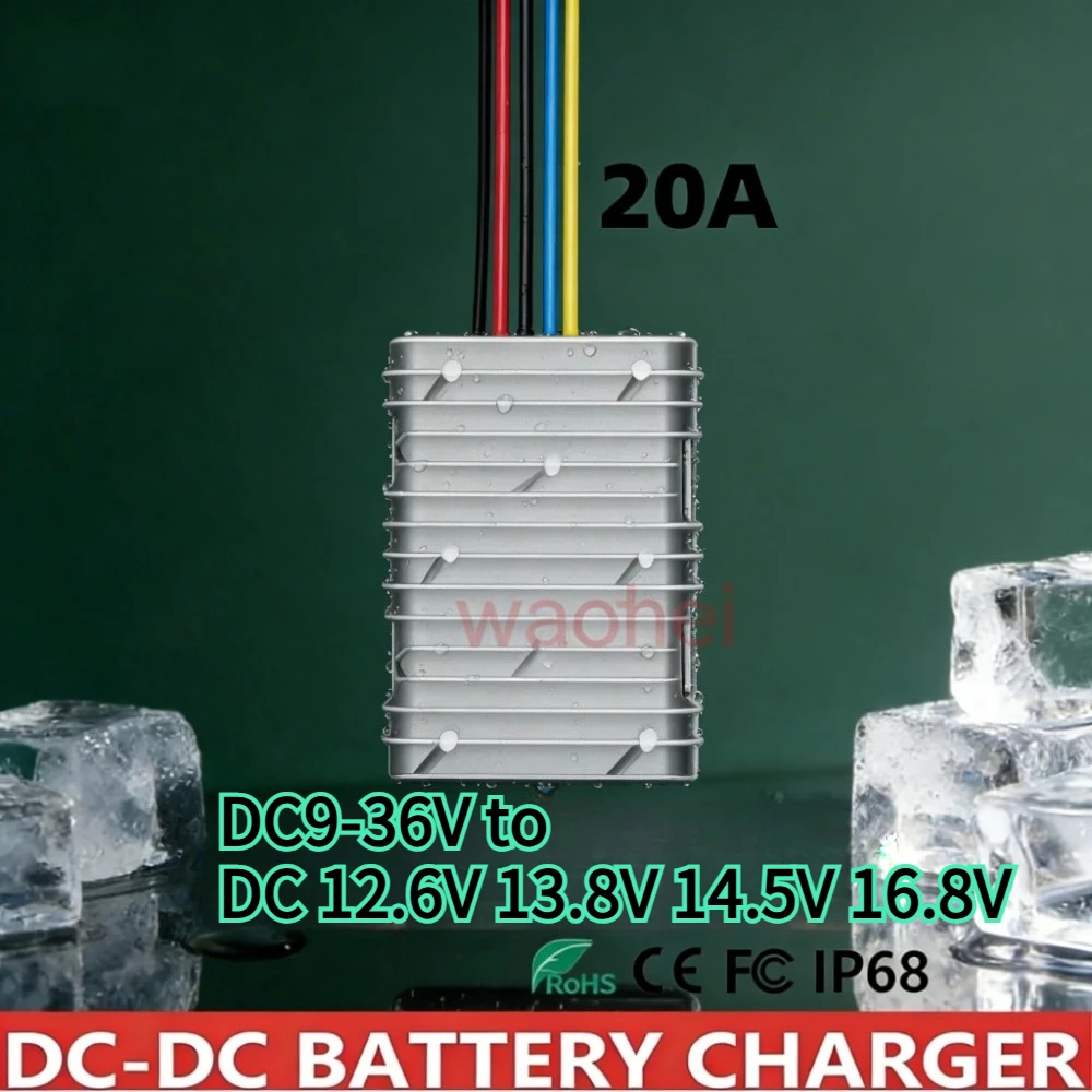 

Преобразователь напряжения DC 8-36В в DC 12.6В 13.8В 14.5В 16.8В 20А, понижающе-повышающий, для двухбатарейных систем, зарядное устройство для автомобиля, лодки, новый, UL
