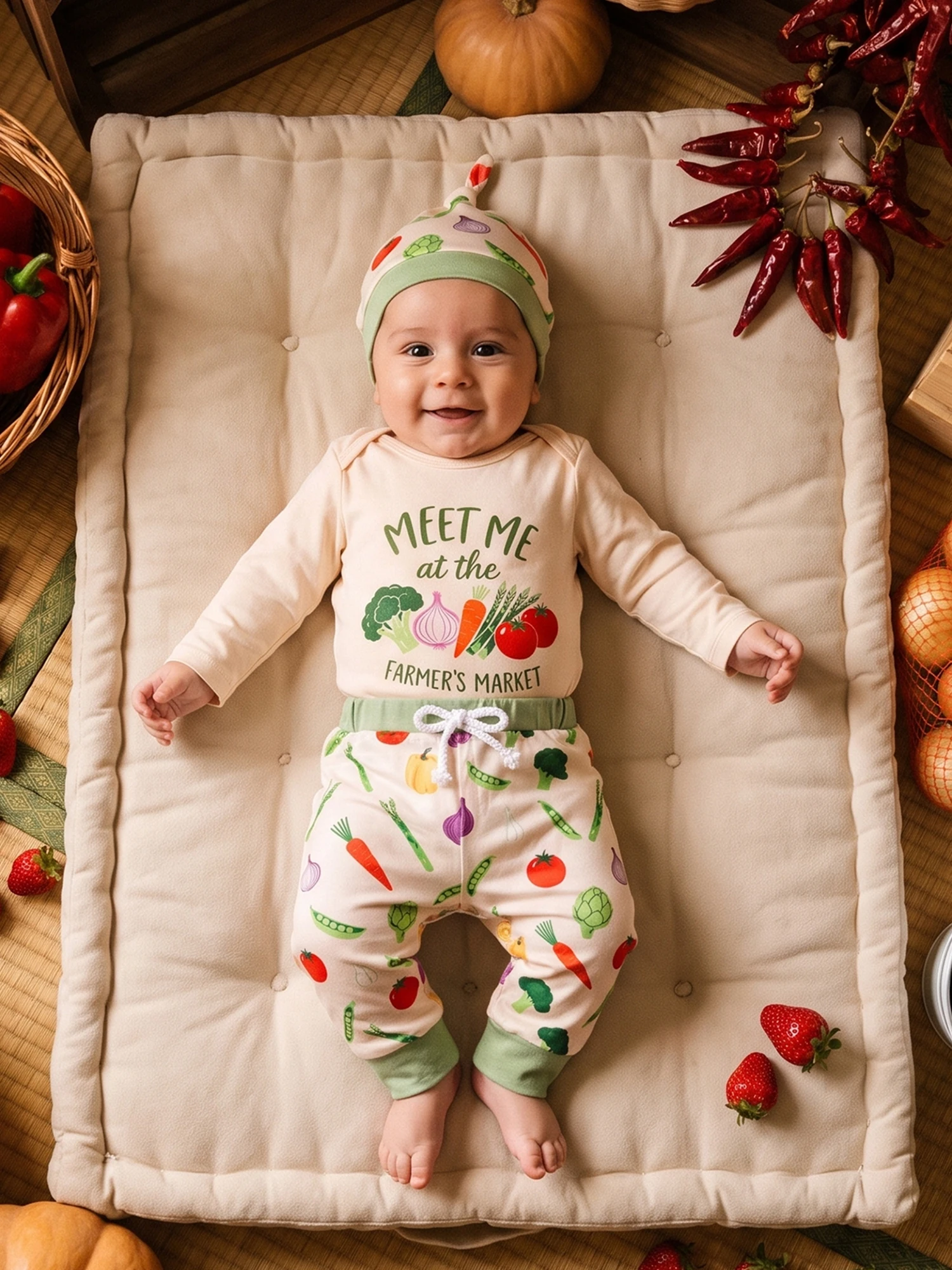 Print Baby Boys Boys-Fall Vegetable Print Vegetable Vegetable Print Long Set Sleeve Romper Baby Boys Fall