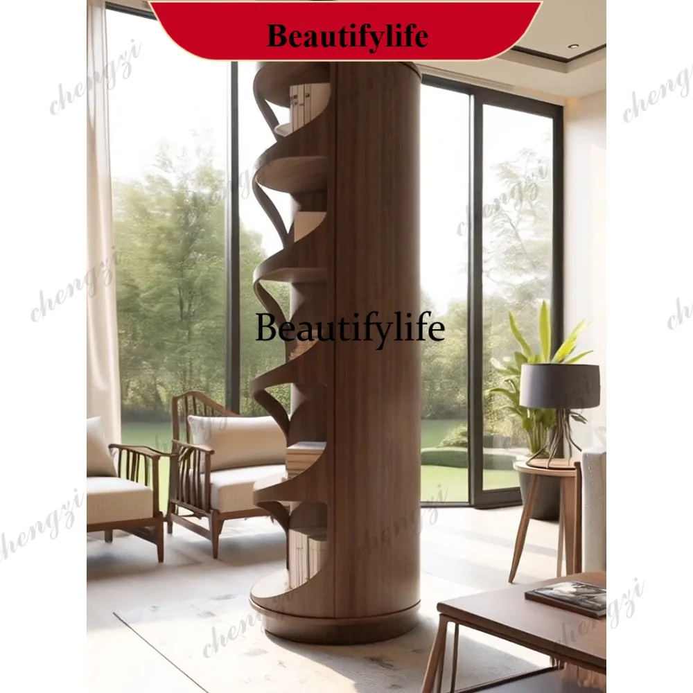M178  Creative Home Rotating Bookshelf Solid North American Black Walnut Wood Living Room Display & Storage Shelf 360°