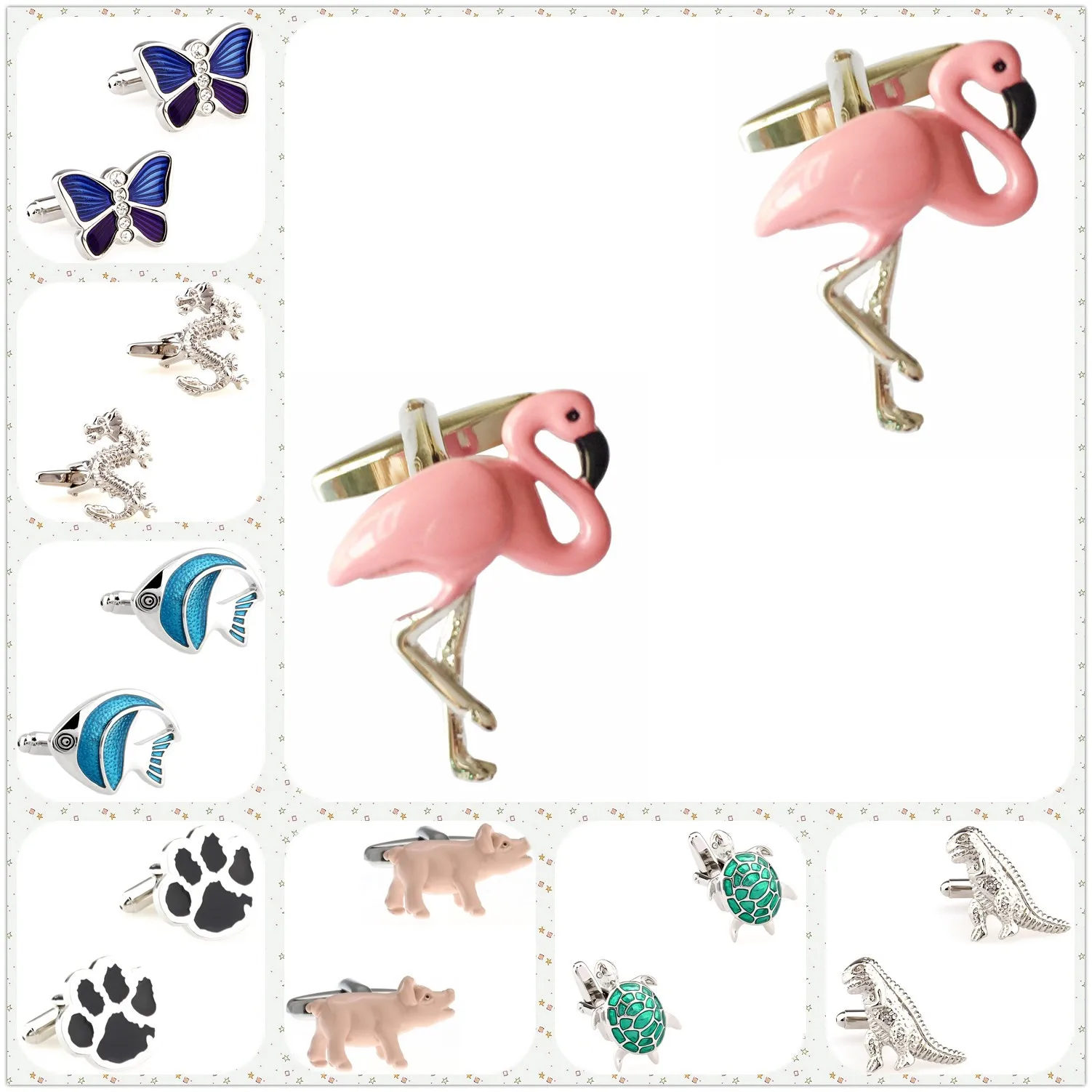 27 Designs Animal Cufflinks Men Cuff Links Dragon Bear Fish Spider Turtle Pig Fly Ant Alligator Butterfly Crab Flamingo Dinosaur