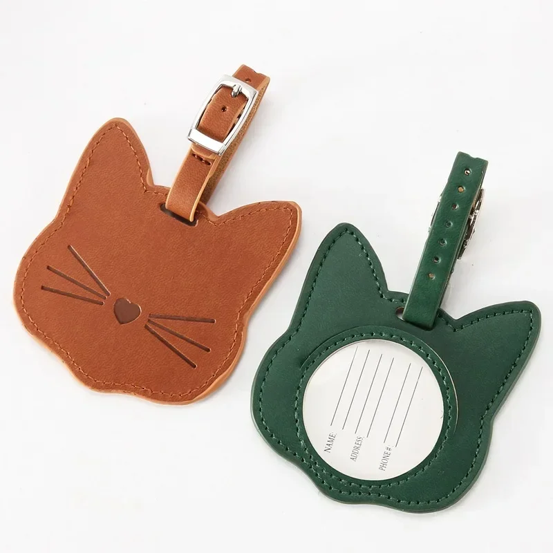 Leather Suitcase ID Address Holders Baggage Boarding Tag Portable Label Cartoon Cute Animal Cat Luggage Tag Travel Accessories