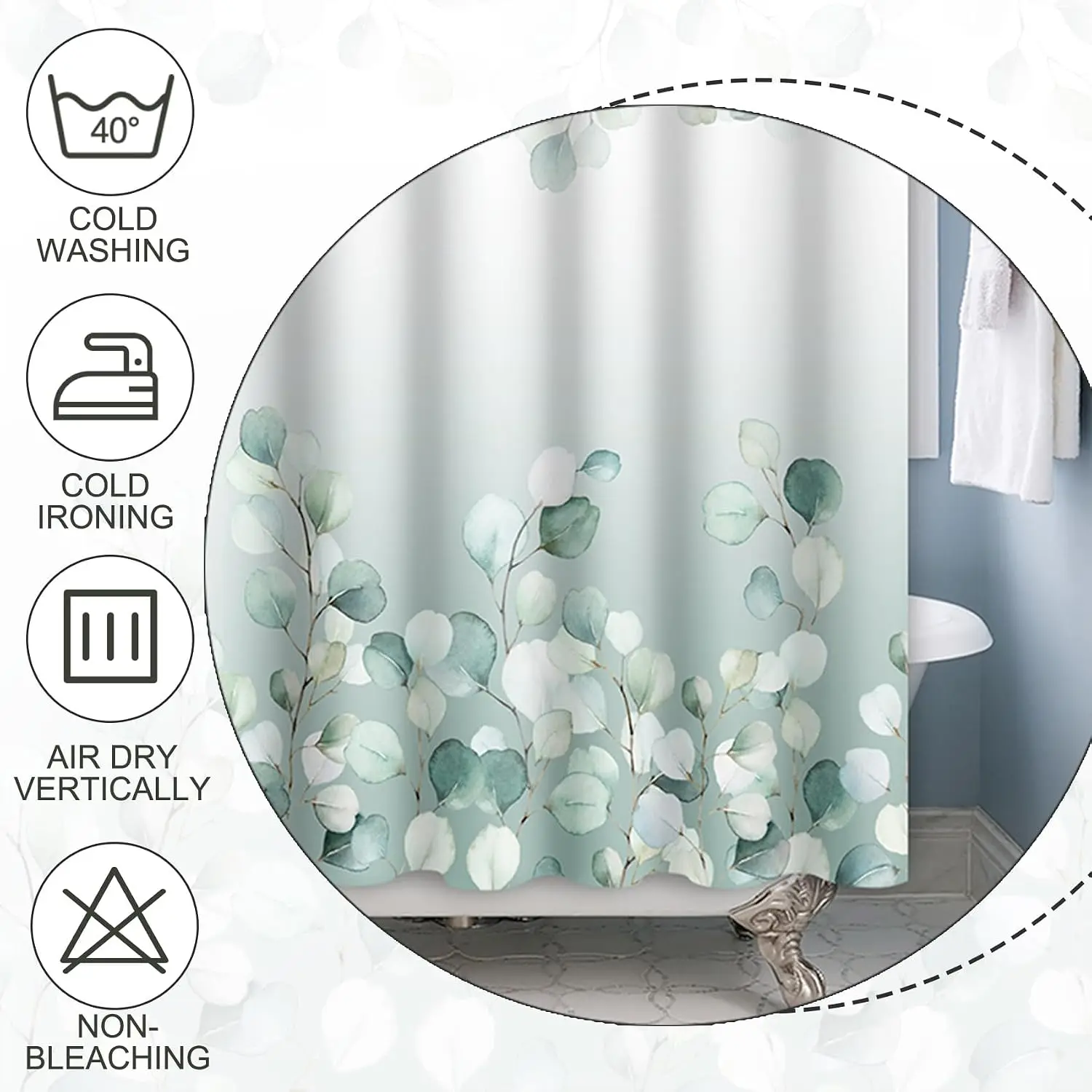 Elegant Botanical Eucalyptus Leaf Shower Curtain Liner Waterproof Greenery Decor Polyester Bathroom Home Shower Curtain