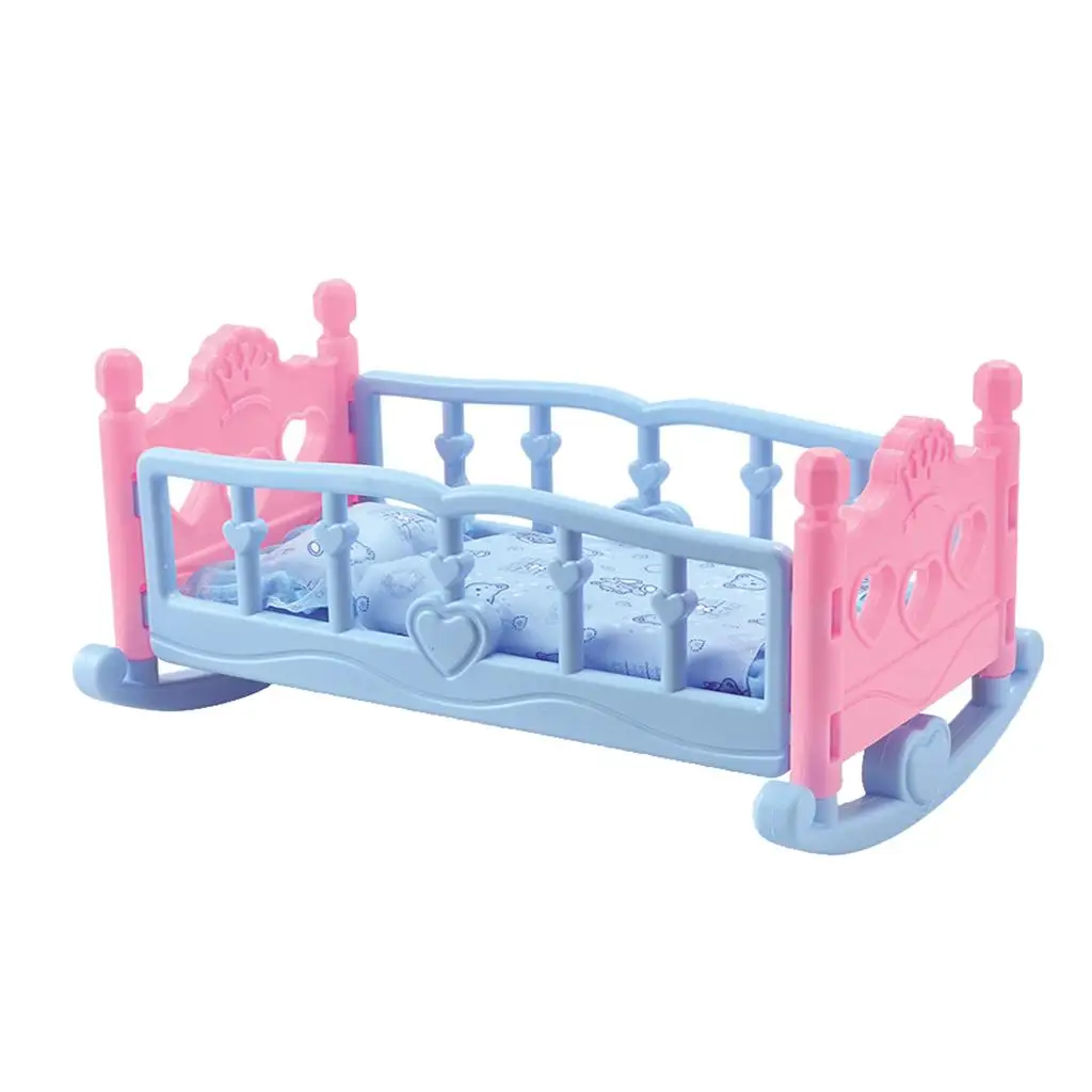 Doll Furniture Rocking Baby Doll Cradle Bed Bedding for 10 Inch Doll Decor