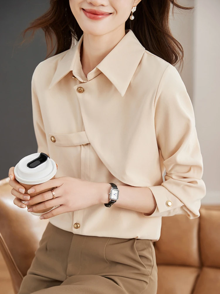 2024Spot real spring new Korean version of everything loose long-sleeved woolen blouse blouse spring