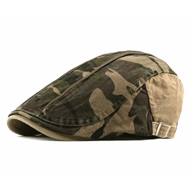 Camo Newsboy Cap for Men Cozy Cotton Flat Ivy Gatsbay Hat Breathable Mesh Outdoor Cabbie Beret Hat