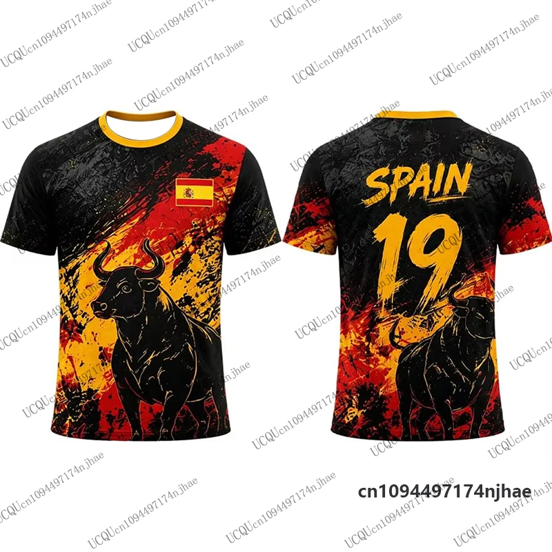 2026 New Spain Flag Print Soccer Jersey For Men T-Shirt Summer Short Sleeve Quick-Drying Sports Tees Casual Kids/Adult Tops