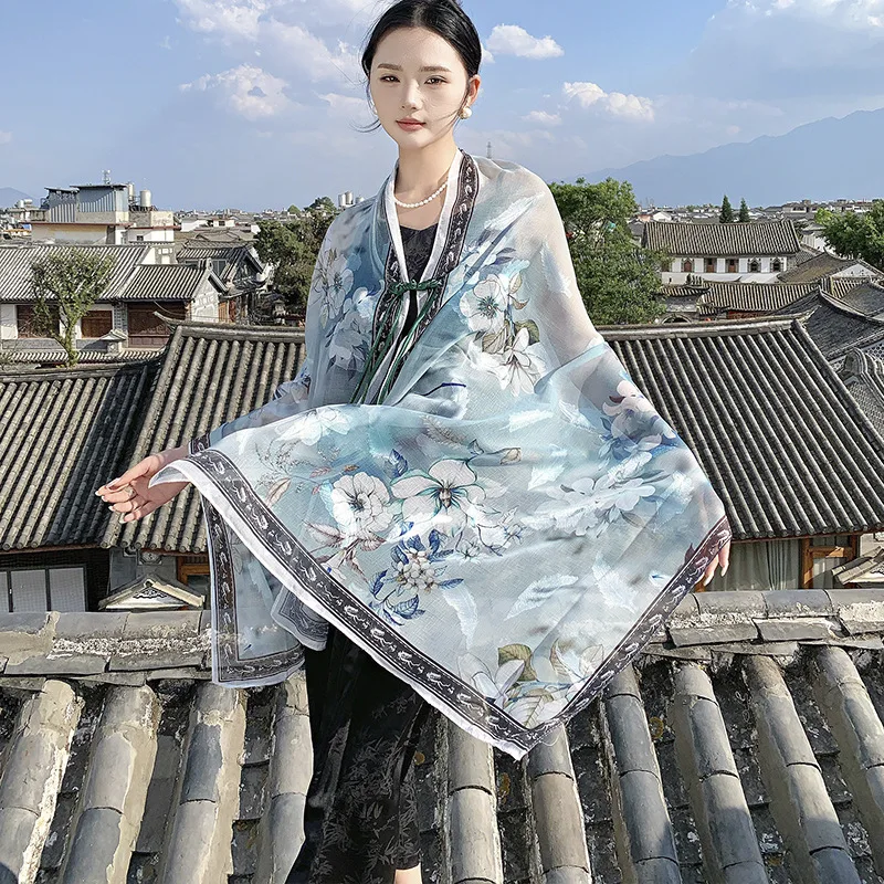 2025 New Poncho Shawl Summer Travel with Women's Scarves Take Photos Chinese style Coiled Thin Sunscreen Cape P6