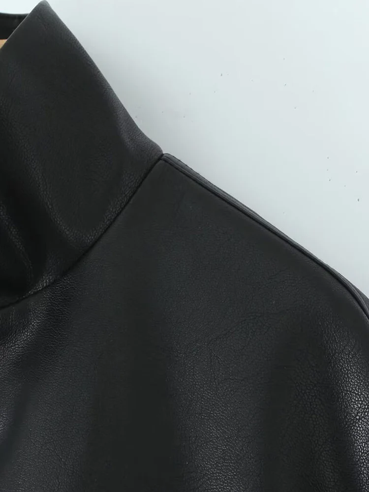 Jaqueta de couro estilo europeu e americano para mulheres primavera e outono retro solto estilo motocicleta design jaqueta com zíper