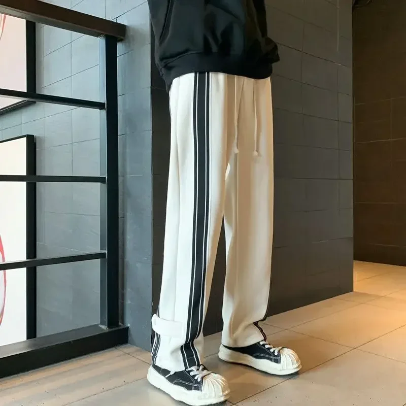 

Pop Male Straight Wide Men's L Pants Hip Hop Stripe Baggy Trend Comfortable Y2k Fashion Korean Style Summer