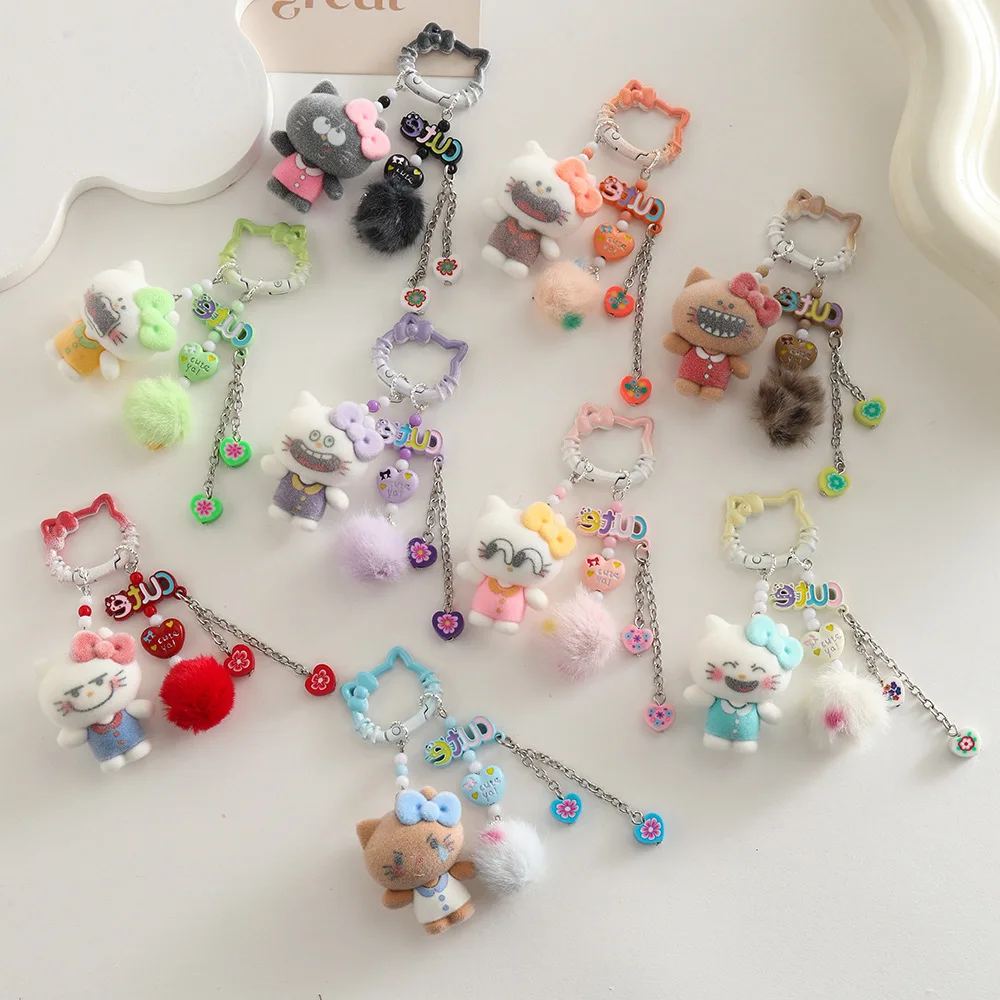 

for Hello Kitty Keychains Cute Hello kitty on The Phone Charm Valentine's Day Wedding Gift Keyring Pendant Key Chain